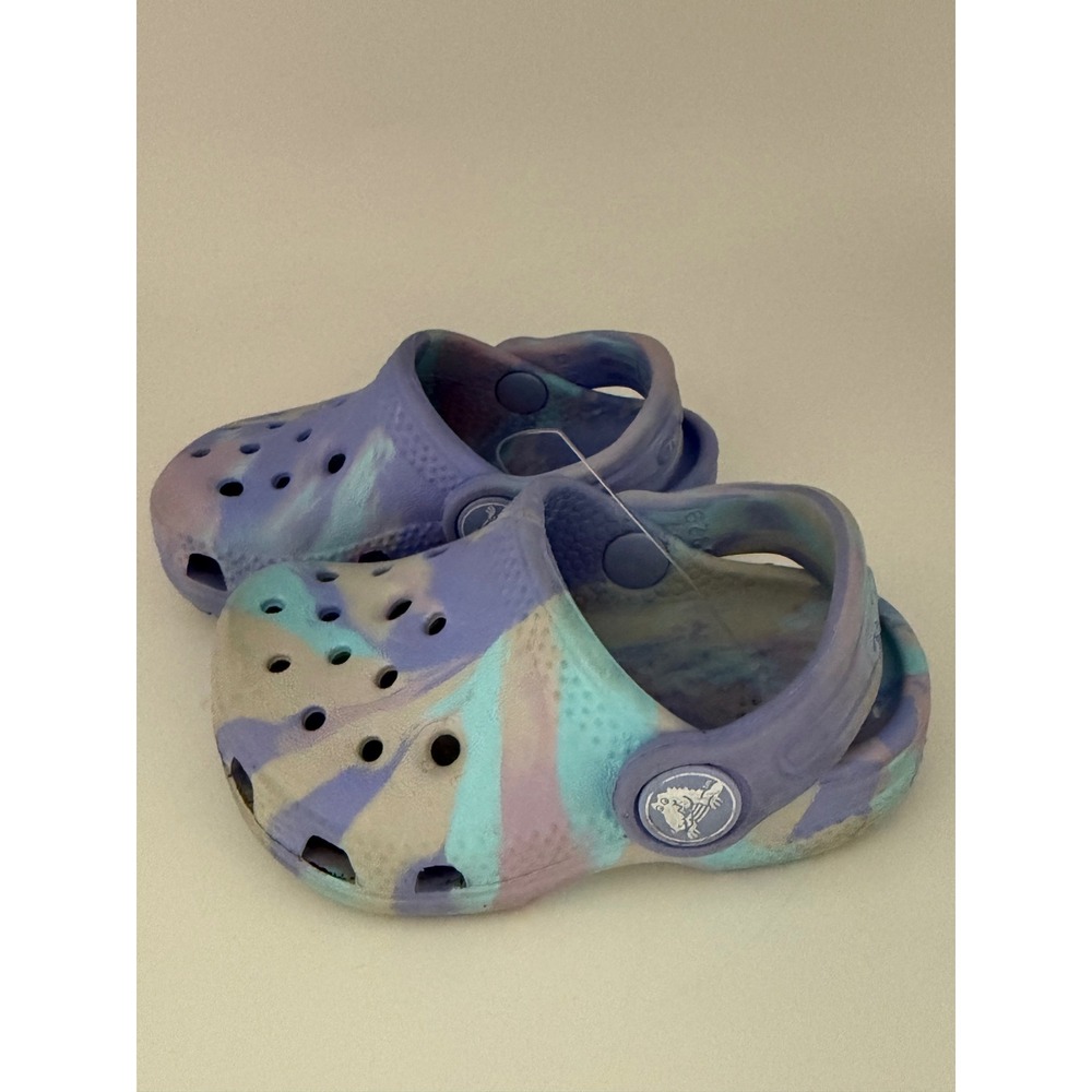 Crocs Kids Classic Clog Purple Blue‎ Marble Swirl Slip On Shoes Size C4